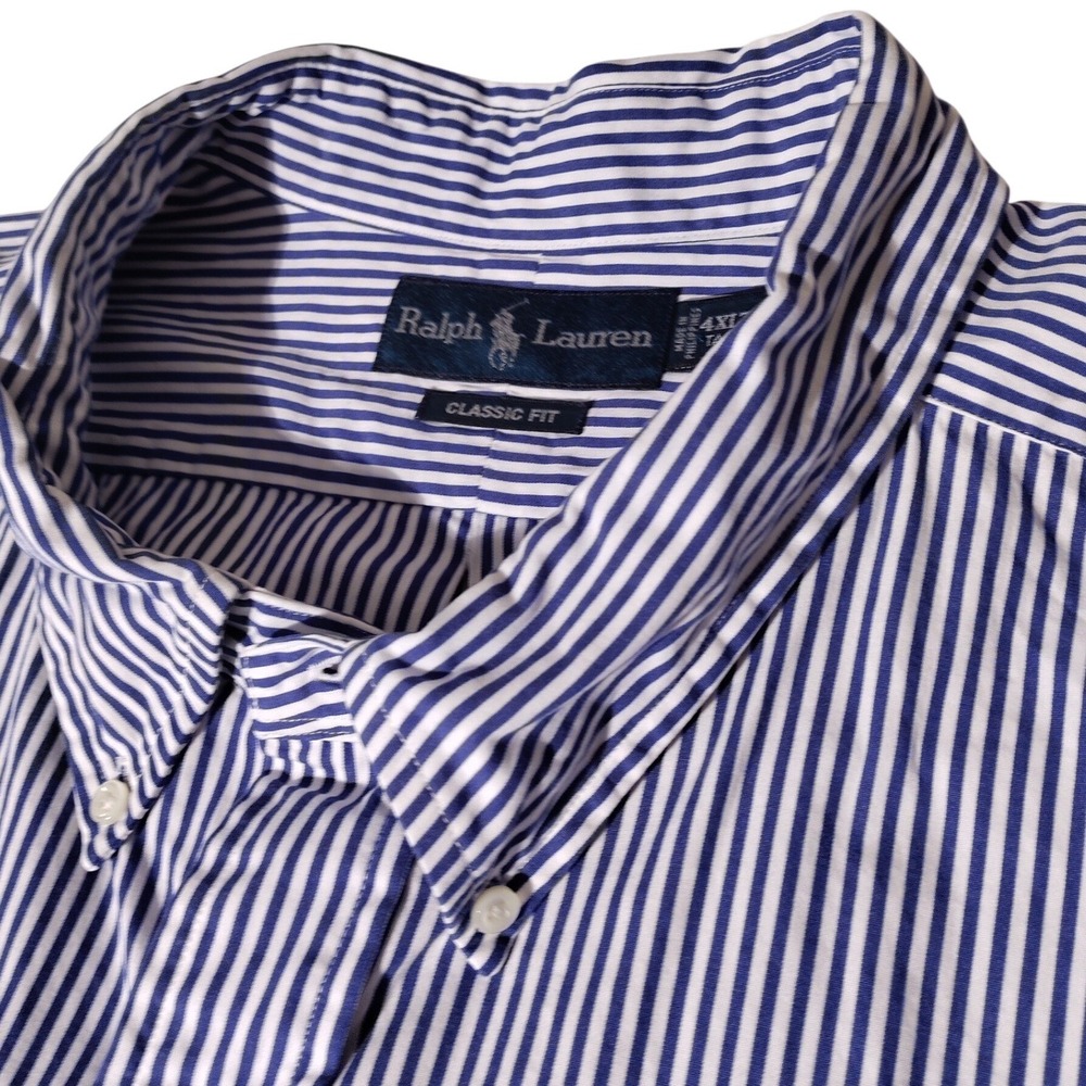 Ralph Lauren Mens 4XLT Blue White Striped Classic Fit Cotton Button Down Shirt